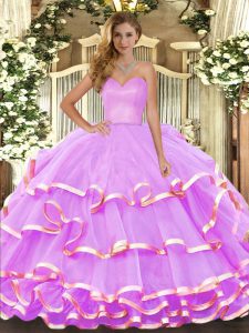 Captivating Floor Length Lilac Quince Ball Gowns Sweetheart Sleeveless Lace Up