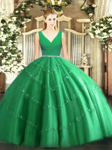 Floor Length Two Pieces Sleeveless Green Quinceanera Dress Zipper