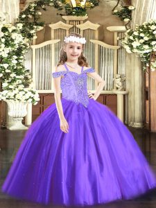 Admirable Floor Length Lace Up Custom Made Pageant Dress Lavender for Party and Quinceanera with Beading