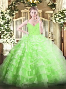 Organza Zipper Sweet 16 Quinceanera Dress Sleeveless Floor Length Ruffled Layers