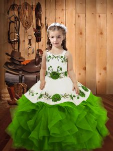 Floor Length Kids Formal Wear Tulle Sleeveless Embroidery and Ruffles