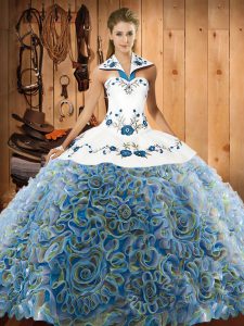 Fabric With Rolling Flowers Sleeveless Sweet 16 Quinceanera Dress Sweep Train and Embroidery