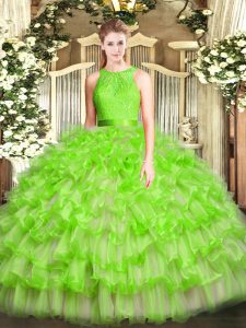 Classical Ball Gowns Ruffled Layers Sweet 16 Dress Zipper Organza Sleeveless Floor Length