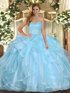 Amazing Aqua Blue Sleeveless Ruffles Floor Length Quinceanera Gown