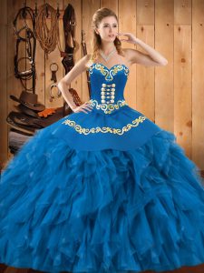 Sleeveless Lace Up Floor Length Embroidery and Ruffles Sweet 16 Dresses