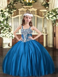 Appliques Girls Pageant Dresses Blue Lace Up Sleeveless Floor Length