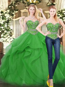 Best Green Sweetheart Lace Up Beading and Ruffles Quinceanera Dress Sleeveless