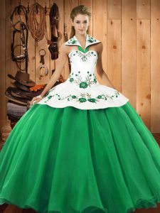 Green Lace Up Vestidos de Quinceanera Embroidery Sleeveless Floor Length