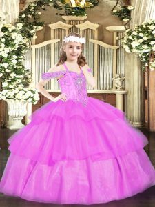 On Sale Floor Length Ball Gowns Sleeveless Lilac Little Girls Pageant Gowns Lace Up