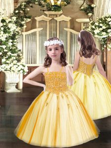 Floor Length Ball Gowns Sleeveless Orange Kids Pageant Dress Lace Up