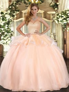 Admirable Peach Sweetheart Lace Up Beading and Ruffles Quinceanera Gowns Sleeveless