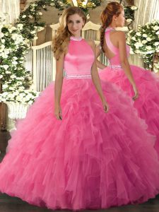 Shining Floor Length Ball Gowns Sleeveless Hot Pink 15 Quinceanera Dress Backless