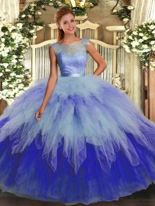 Multi-color Backless Scoop Ruffles 15 Quinceanera Dress Organza Sleeveless