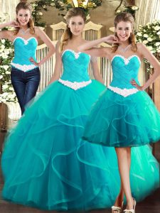 Best Baby Blue Lace Up Quinceanera Dresses Ruffles Sleeveless Floor Length