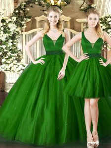 Clearance Straps Sleeveless Sweet 16 Dresses Floor Length Ruching Dark Green Tulle