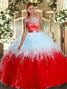 Clearance Sleeveless Floor Length Lace and Ruffles Backless Vestidos de Quinceanera with Multi-color