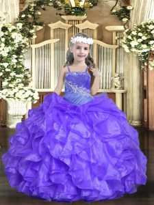 Excellent Sleeveless Beading and Ruffles Lace Up Kids Formal Wear