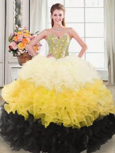 Admirable Multi-color Ball Gowns Organza Sweetheart Sleeveless Beading and Ruffles Zipper Vestidos de Quinceanera