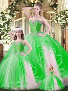 Chic Organza Sleeveless Floor Length Quince Ball Gowns and Ruffles