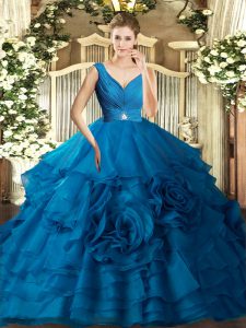 Fashion Organza Sleeveless Floor Length Quince Ball Gowns and Beading and Ruching