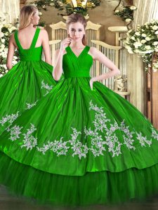 Floor Length Green Vestidos de Quinceanera Satin and Tulle Sleeveless Embroidery