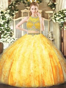 Exquisite Orange Sleeveless Beading and Ruffles Floor Length Quinceanera Dresses