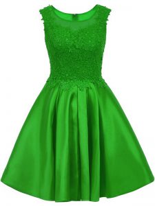 Satin Scoop Sleeveless Zipper Lace Dama Dress for Quinceanera in Green