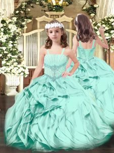 Sleeveless Lace Up Floor Length Beading and Ruffles Child Pageant Dress