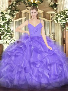 Colorful Lavender Sweet 16 Quinceanera Dress Military Ball and Sweet 16 and Quinceanera with Ruffles Spaghetti Straps Sleeveless Zipper