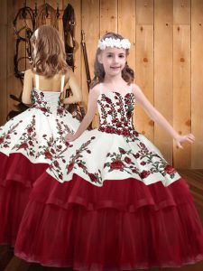 New Arrival Floor Length Ball Gowns Sleeveless Wine Red Little Girls Pageant Dress Lace Up