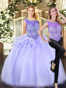 Super Lavender Sleeveless Organza Zipper Sweet 16 Dresses for Military Ball and Sweet 16 and Quinceanera