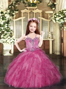 Sleeveless Lace Up Floor Length Beading and Ruffles Girls Pageant Dresses