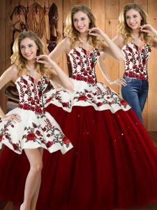 Simple Wine Red Sleeveless Embroidery Floor Length Sweet 16 Dresses