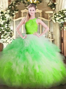 Great Multi-color Vestidos de Quinceanera Military Ball and Sweet 16 and Quinceanera with Ruffles Scoop Sleeveless Zipper