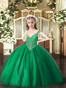 Sweet Sleeveless Lace Up Floor Length Beading Pageant Dress for Girls