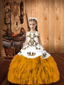 Sleeveless Lace Up Floor Length Embroidery and Ruffles Pageant Dress Toddler