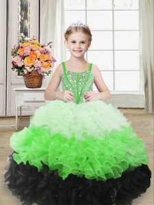 Organza Sleeveless Floor Length Little Girl Pageant Gowns and Beading and Ruffles