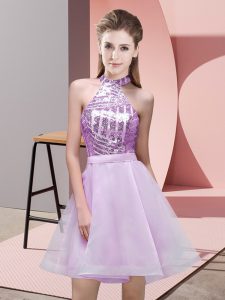 Lilac Halter Top Neckline Sequins Dama Dress for Quinceanera Sleeveless Backless