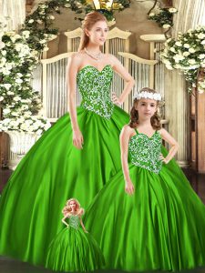 Green Sleeveless Organza Lace Up Quinceanera Gowns for Military Ball and Sweet 16 and Quinceanera