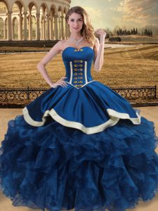 Ball Gowns Sweet 16 Quinceanera Dress Blue Sweetheart Organza Sleeveless Floor Length Lace Up