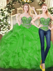 Sleeveless Beading and Ruffles Lace Up 15th Birthday Dress