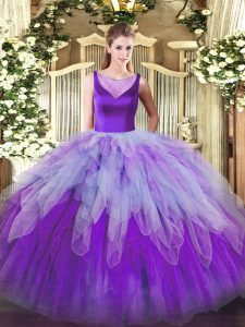 Sleeveless Floor Length Beading and Ruffles Side Zipper Sweet 16 Quinceanera Dress with Multi-color