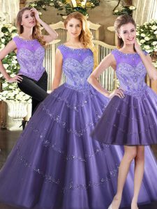 Custom Fit Beading Quinceanera Dress Lavender Zipper Sleeveless Floor Length