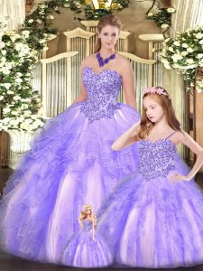 Lovely Sweetheart Sleeveless Organza Sweet 16 Quinceanera Dress Beading and Ruffles Lace Up