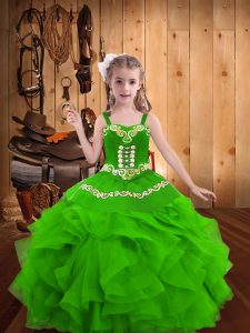 Floor Length Green Little Girl Pageant Dress Straps Sleeveless Lace Up