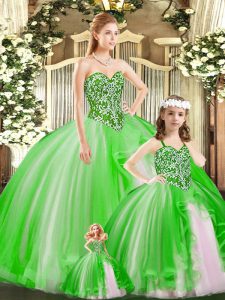 Stylish Tulle Sweetheart Sleeveless Lace Up Beading Quinceanera Dresses in Green