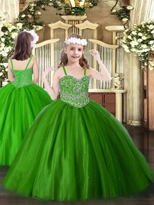 Tulle Sleeveless Floor Length Glitz Pageant Dress and Beading