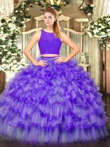 Modest Eggplant Purple Scoop Neckline Ruffled Layers Ball Gown Prom Dress Sleeveless Zipper