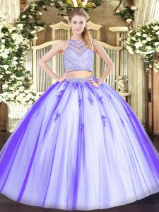 Nice Floor Length Lavender Vestidos de Quinceanera Tulle Sleeveless Beading