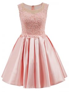 Mini Length Baby Pink Damas Dress Scoop Sleeveless Zipper